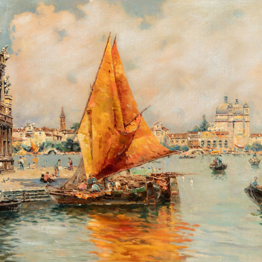 ANTONIO REYNA MANESCAU (Coín, Málaga, 1859 – Roma, 1937).
"La Giudecca", Canal de Venecia. Fecha de subasta 27 de Mayo.