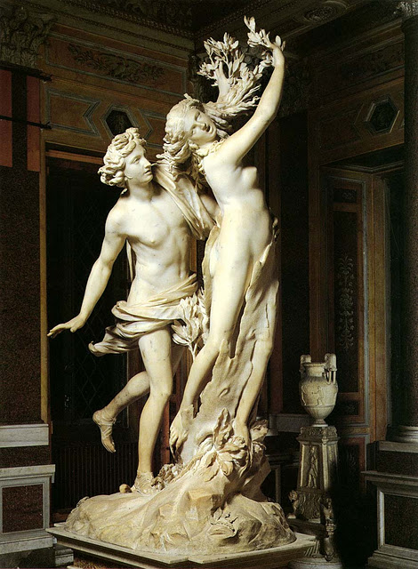 Apolo y Dafne de Bernini. expuesto en la Galería Borghese.